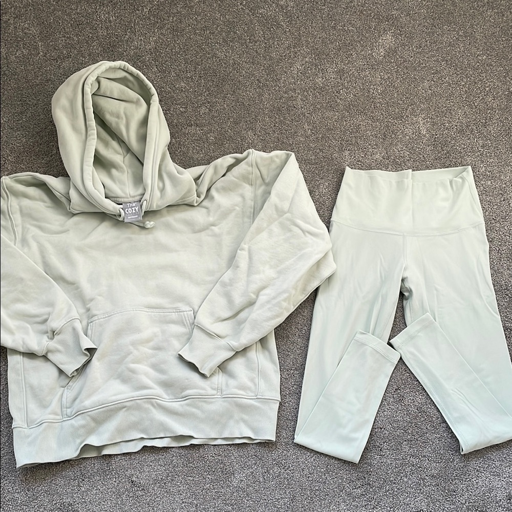 Aritzia TNA Soft Mint Boyfriend Hoodie and Action Legging